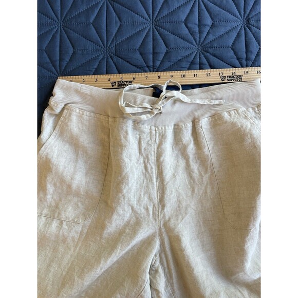 Saks Fifth Avenue Blue XL ivory Linen Pants Womens‎ Pull-On Wide Leg Drawstring - Picture 10 of 13